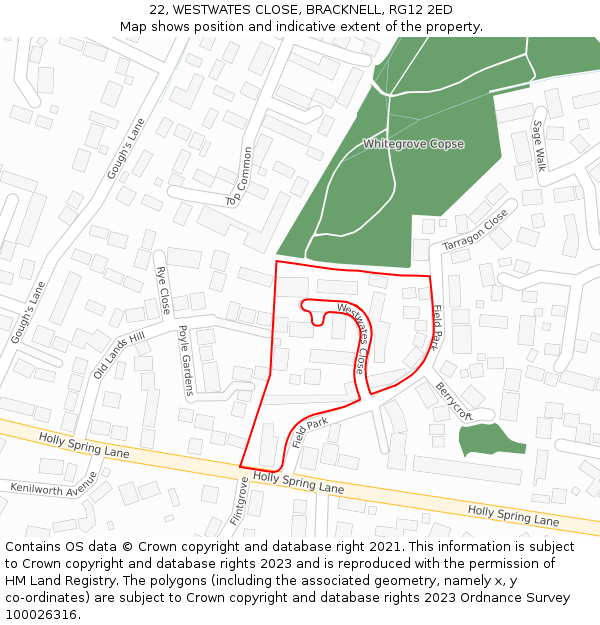 22, WESTWATES CLOSE, BRACKNELL, RG12 2ED: Location map and indicative extent of plot