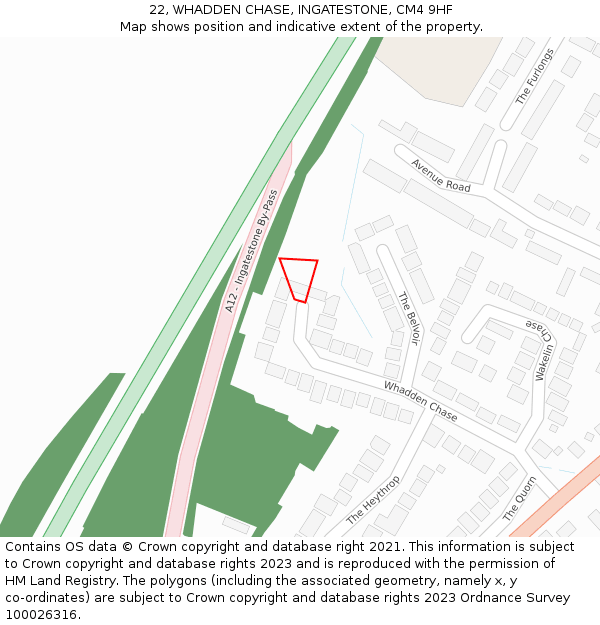 22, WHADDEN CHASE, INGATESTONE, CM4 9HF: Location map and indicative extent of plot