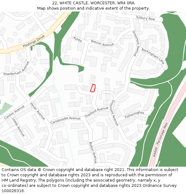 22, WHITE CASTLE, WORCESTER, WR4 0RA: Location map and indicative extent of plot