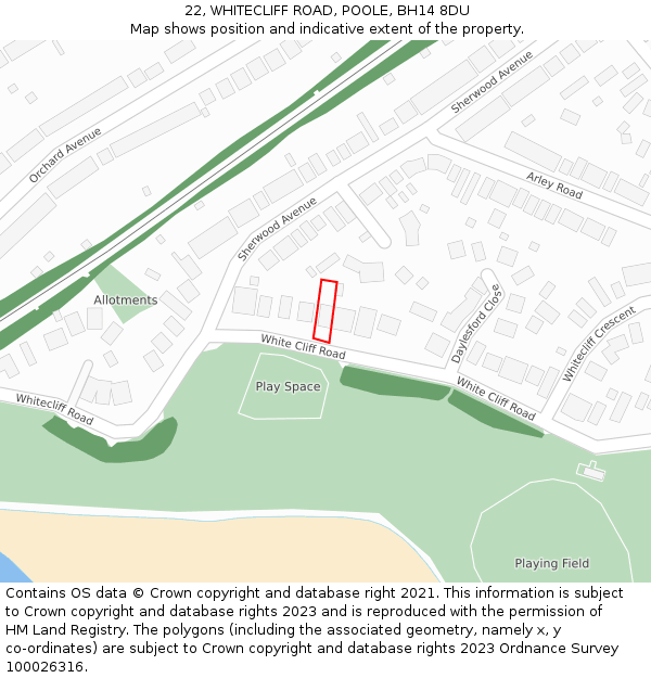 22, WHITECLIFF ROAD, POOLE, BH14 8DU: Location map and indicative extent of plot