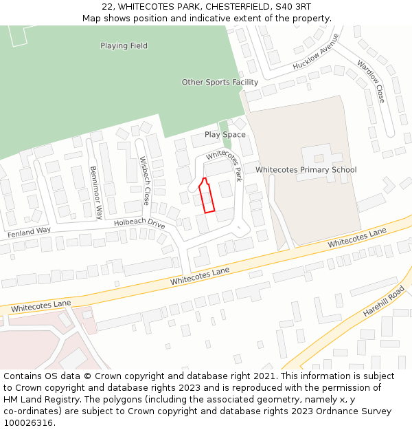 22, WHITECOTES PARK, CHESTERFIELD, S40 3RT: Location map and indicative extent of plot