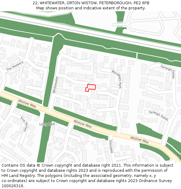 22, WHITEWATER, ORTON WISTOW, PETERBOROUGH, PE2 6FB: Location map and indicative extent of plot