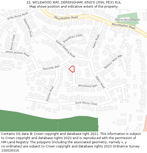 22, WICLEWOOD WAY, DERSINGHAM, KING'S LYNN, PE31 6UL: Location map and indicative extent of plot