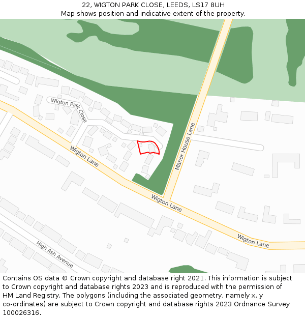 22, WIGTON PARK CLOSE, LEEDS, LS17 8UH: Location map and indicative extent of plot