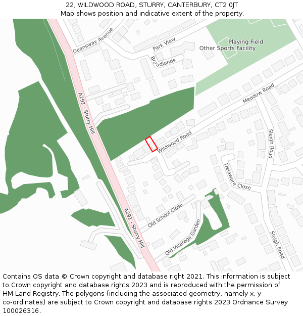 22, WILDWOOD ROAD, STURRY, CANTERBURY, CT2 0JT: Location map and indicative extent of plot