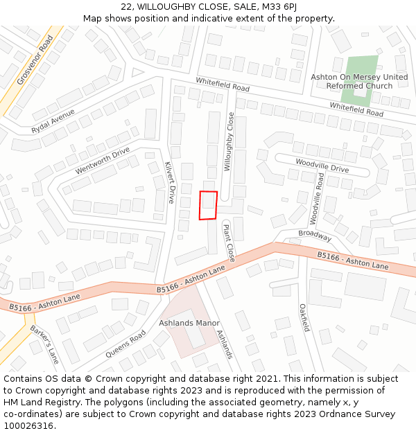 22, WILLOUGHBY CLOSE, SALE, M33 6PJ: Location map and indicative extent of plot