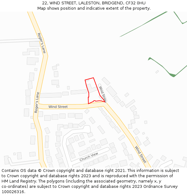 22, WIND STREET, LALESTON, BRIDGEND, CF32 0HU: Location map and indicative extent of plot