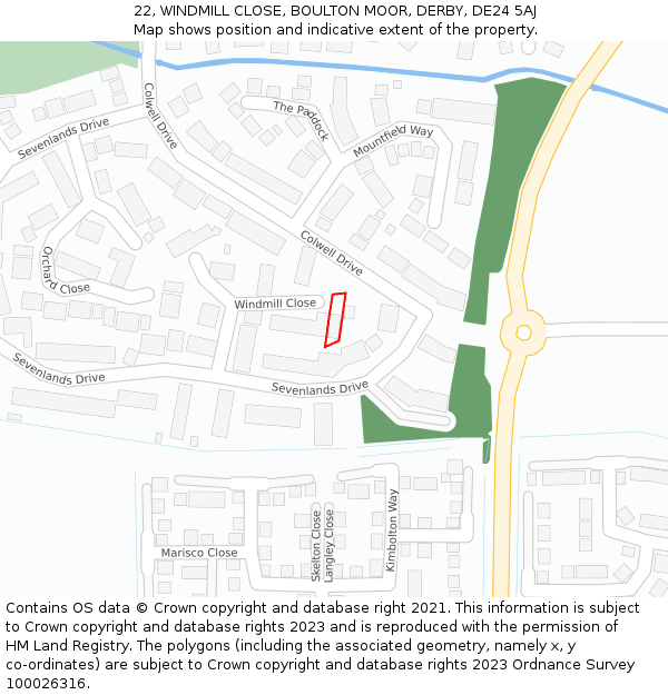 22, WINDMILL CLOSE, BOULTON MOOR, DERBY, DE24 5AJ: Location map and indicative extent of plot