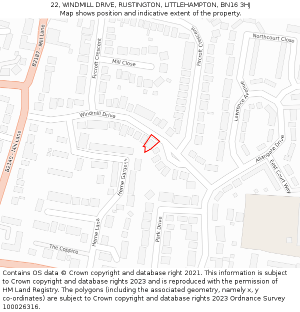 22, WINDMILL DRIVE, RUSTINGTON, LITTLEHAMPTON, BN16 3HJ: Location map and indicative extent of plot