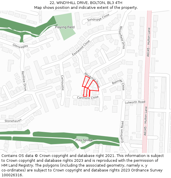 22, WINDYHILL DRIVE, BOLTON, BL3 4TH: Location map and indicative extent of plot