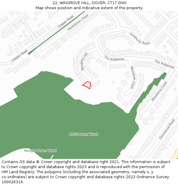 22, WINGROVE HILL, DOVER, CT17 0NN: Location map and indicative extent of plot