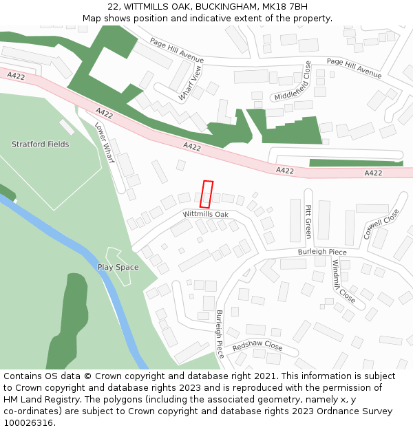 22, WITTMILLS OAK, BUCKINGHAM, MK18 7BH: Location map and indicative extent of plot