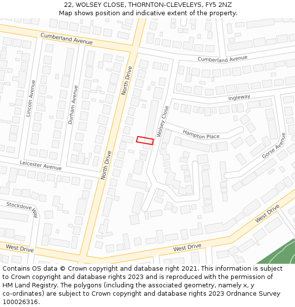 22, WOLSEY CLOSE, THORNTON-CLEVELEYS, FY5 2NZ: Location map and indicative extent of plot