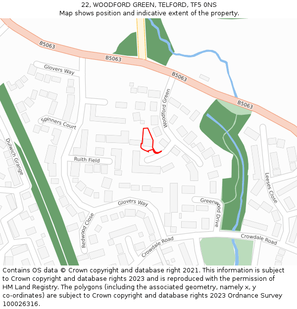 22, WOODFORD GREEN, TELFORD, TF5 0NS: Location map and indicative extent of plot