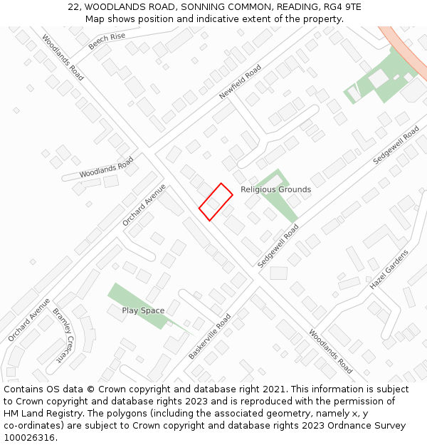 22, WOODLANDS ROAD, SONNING COMMON, READING, RG4 9TE: Location map and indicative extent of plot