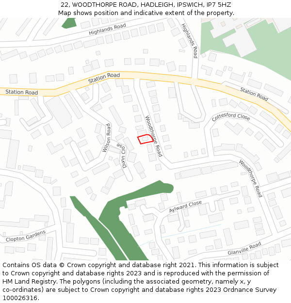 22, WOODTHORPE ROAD, HADLEIGH, IPSWICH, IP7 5HZ: Location map and indicative extent of plot