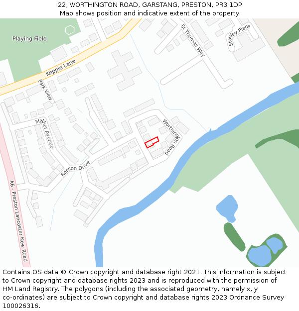 22, WORTHINGTON ROAD, GARSTANG, PRESTON, PR3 1DP: Location map and indicative extent of plot