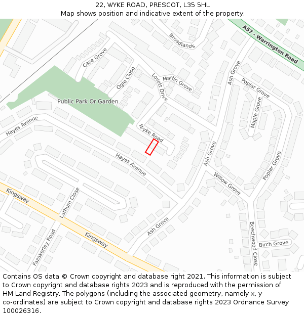 22, WYKE ROAD, PRESCOT, L35 5HL: Location map and indicative extent of plot