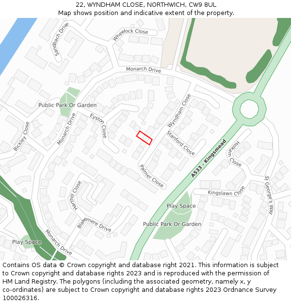 22, WYNDHAM CLOSE, NORTHWICH, CW9 8UL: Location map and indicative extent of plot