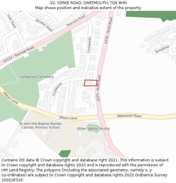 22, YORKE ROAD, DARTMOUTH, TQ6 9HN: Location map and indicative extent of plot