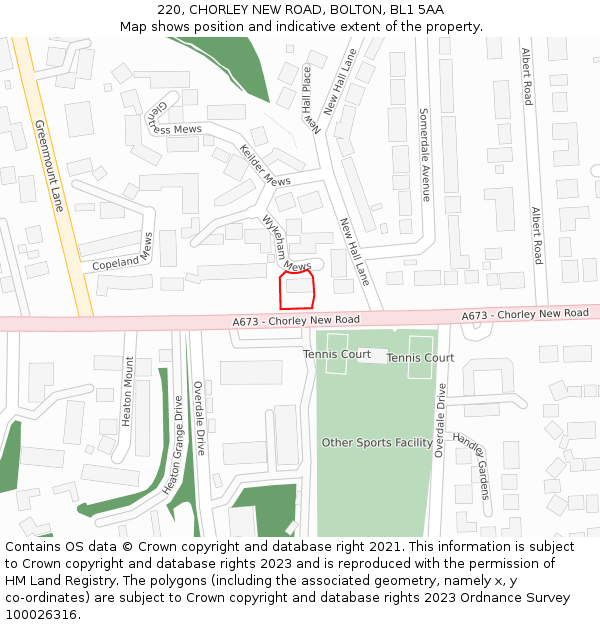 220, CHORLEY NEW ROAD, BOLTON, BL1 5AA: Location map and indicative extent of plot