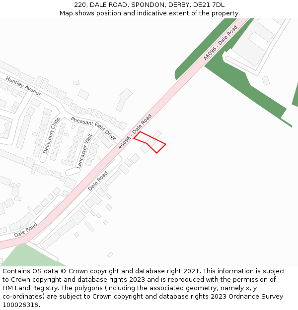 220, DALE ROAD, SPONDON, DERBY, DE21 7DL: Location map and indicative extent of plot