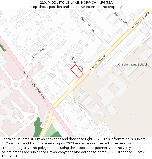 220, MIDDLETONS LANE, NORWICH, NR6 5SA: Location map and indicative extent of plot