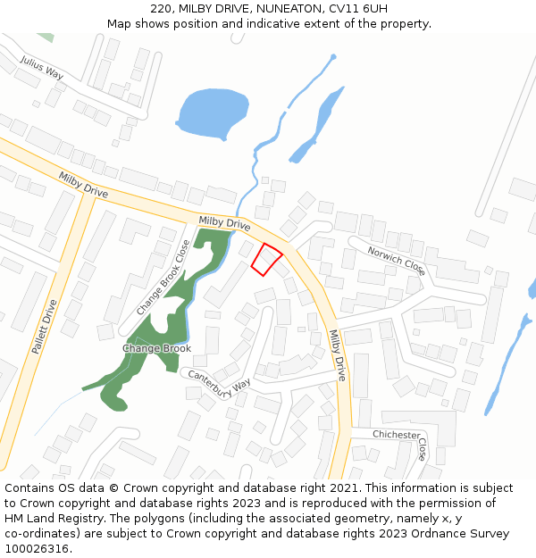 220, MILBY DRIVE, NUNEATON, CV11 6UH: Location map and indicative extent of plot