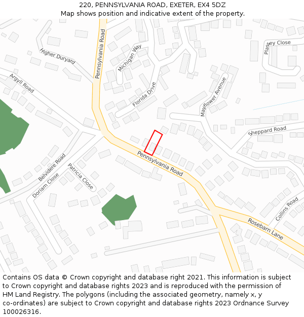 220, PENNSYLVANIA ROAD, EXETER, EX4 5DZ: Location map and indicative extent of plot