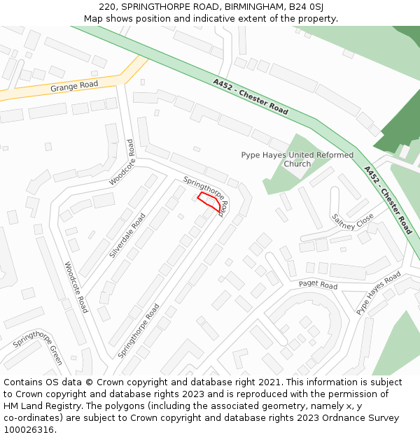 220, SPRINGTHORPE ROAD, BIRMINGHAM, B24 0SJ: Location map and indicative extent of plot