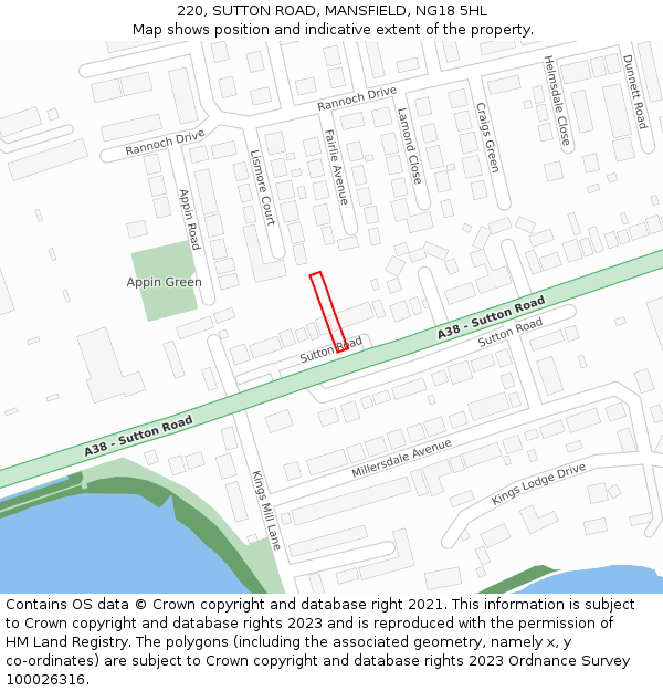 220, SUTTON ROAD, MANSFIELD, NG18 5HL: Location map and indicative extent of plot