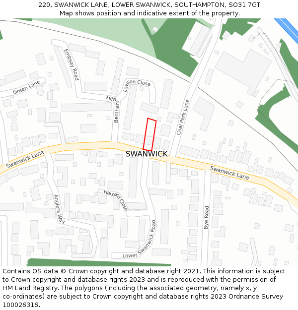 220, SWANWICK LANE, LOWER SWANWICK, SOUTHAMPTON, SO31 7GT: Location map and indicative extent of plot