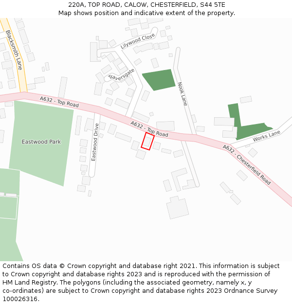 220A, TOP ROAD, CALOW, CHESTERFIELD, S44 5TE: Location map and indicative extent of plot
