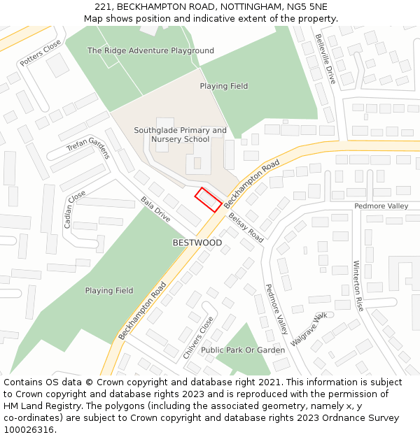 221, BECKHAMPTON ROAD, NOTTINGHAM, NG5 5NE: Location map and indicative extent of plot