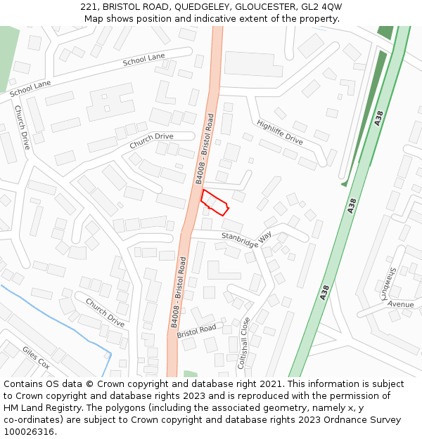 221, BRISTOL ROAD, QUEDGELEY, GLOUCESTER, GL2 4QW: Location map and indicative extent of plot