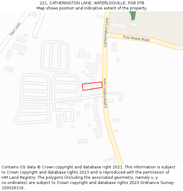 221, CATHERINGTON LANE, WATERLOOVILLE, PO8 0TB: Location map and indicative extent of plot