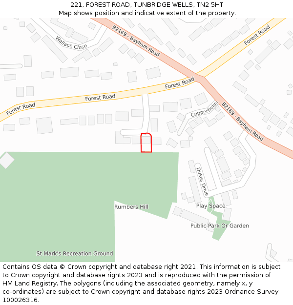 221, FOREST ROAD, TUNBRIDGE WELLS, TN2 5HT: Location map and indicative extent of plot