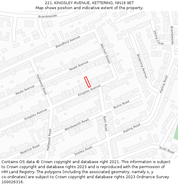 221, KINGSLEY AVENUE, KETTERING, NN16 9ET: Location map and indicative extent of plot