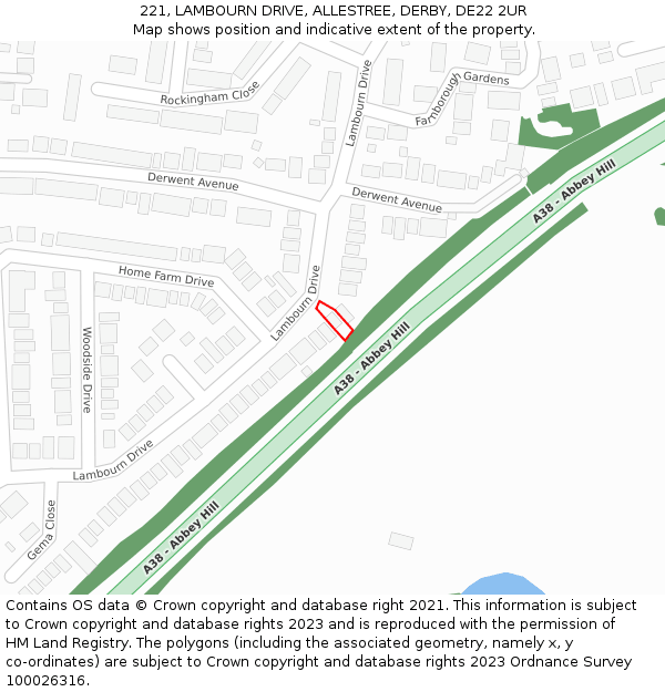 221, LAMBOURN DRIVE, ALLESTREE, DERBY, DE22 2UR: Location map and indicative extent of plot
