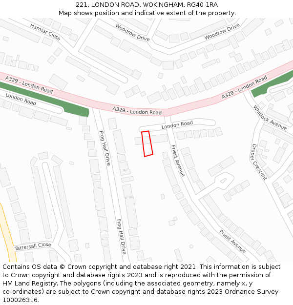 221, LONDON ROAD, WOKINGHAM, RG40 1RA: Location map and indicative extent of plot