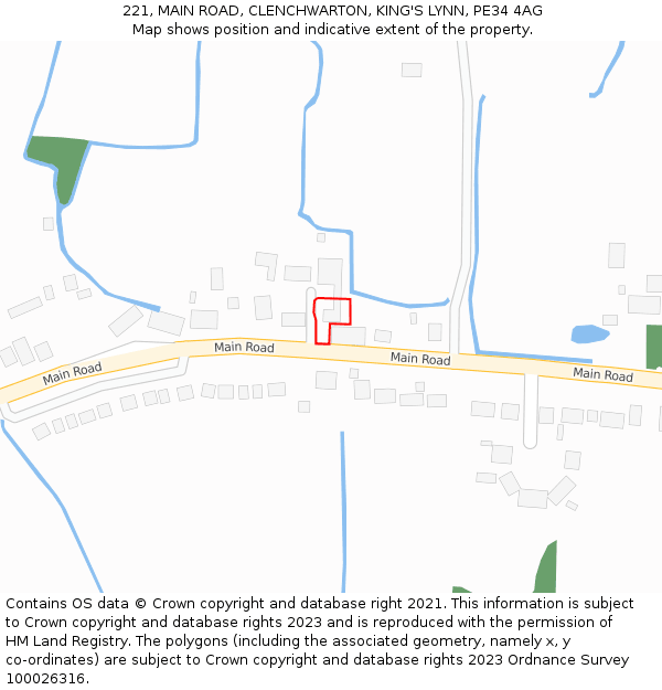 221, MAIN ROAD, CLENCHWARTON, KING'S LYNN, PE34 4AG: Location map and indicative extent of plot
