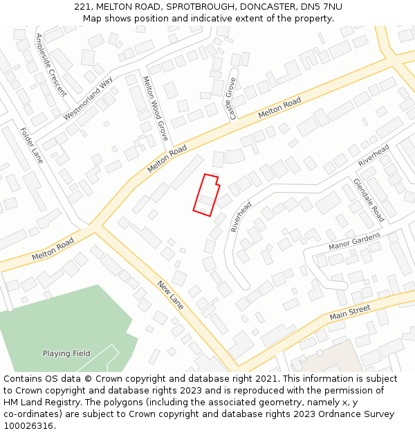 221, MELTON ROAD, SPROTBROUGH, DONCASTER, DN5 7NU: Location map and indicative extent of plot