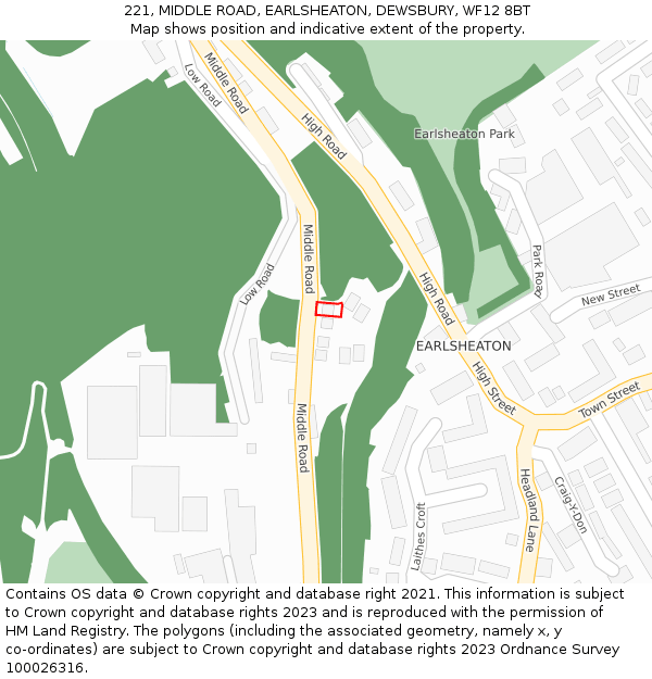 221, MIDDLE ROAD, EARLSHEATON, DEWSBURY, WF12 8BT: Location map and indicative extent of plot