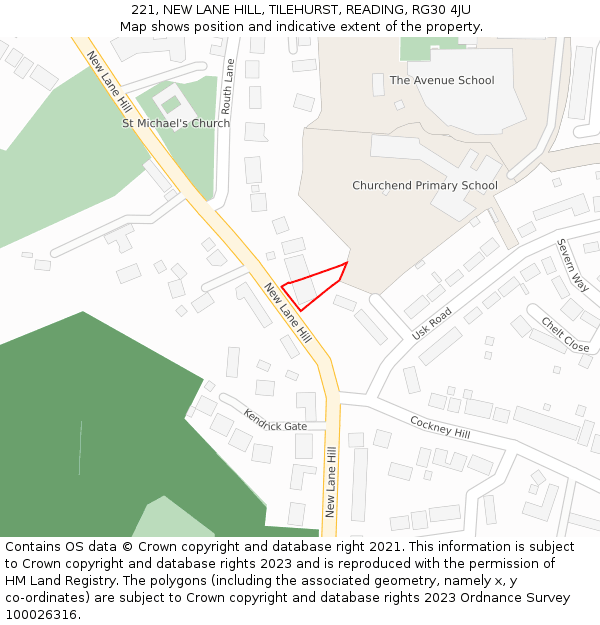 221, NEW LANE HILL, TILEHURST, READING, RG30 4JU: Location map and indicative extent of plot