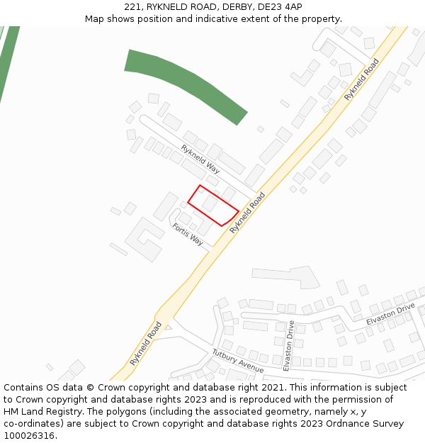 221, RYKNELD ROAD, DERBY, DE23 4AP: Location map and indicative extent of plot