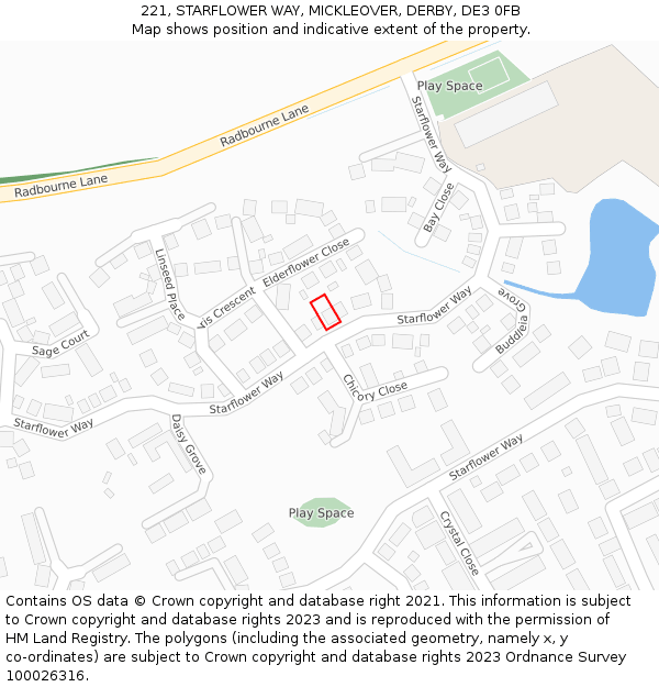 221, STARFLOWER WAY, MICKLEOVER, DERBY, DE3 0FB: Location map and indicative extent of plot