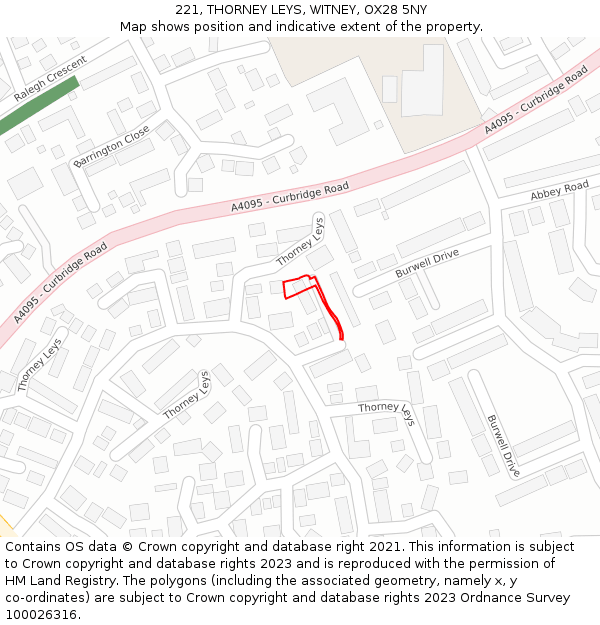 221, THORNEY LEYS, WITNEY, OX28 5NY: Location map and indicative extent of plot