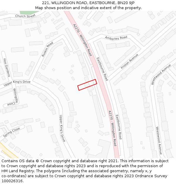 221, WILLINGDON ROAD, EASTBOURNE, BN20 9JP: Location map and indicative extent of plot