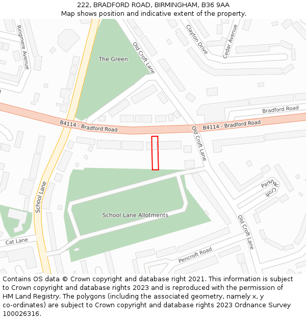 222, BRADFORD ROAD, BIRMINGHAM, B36 9AA: Location map and indicative extent of plot