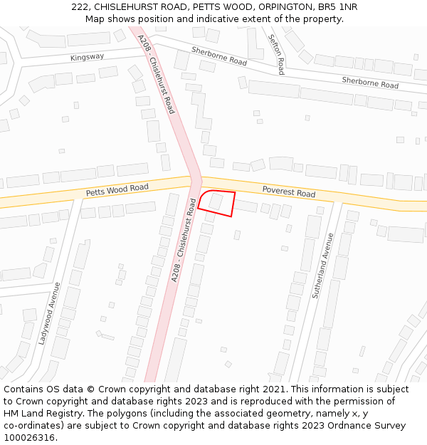 222, CHISLEHURST ROAD, PETTS WOOD, ORPINGTON, BR5 1NR: Location map and indicative extent of plot